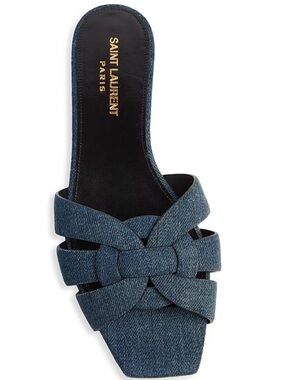 NEW!! Saint Laurent Tribute Heeled Mules in Denim EUR 38